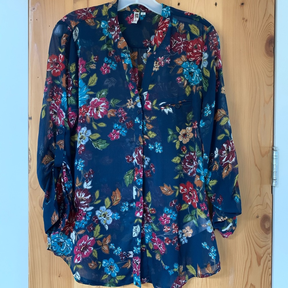 KUT sheer floral button front long sleeve